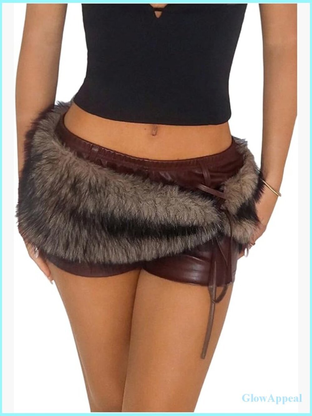 Low Waisted Faux Fur Belt Leather Micro Shorts Y2K Rave Club